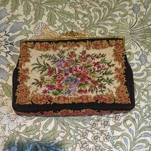 Petite Point Floral Embroidered Clutch